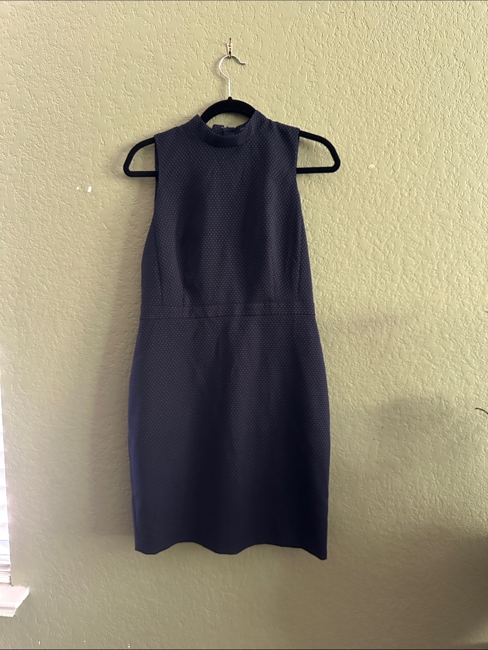 Ann Taylor Navy Textured Mock-Neck Midi Sheath Dress